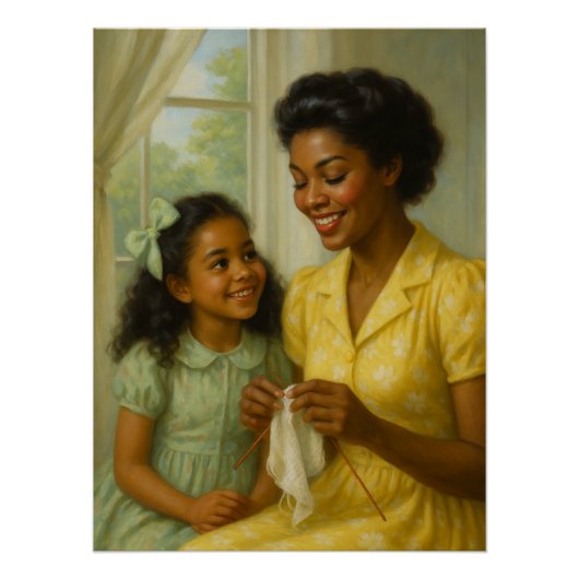 Mutter bringt Tochter Strick bei Poster (Vorderseite)