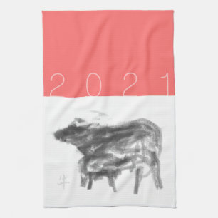 Mutter Buffalo und ihr Sack Chinesisch Ox Year KT Geschirrtuch