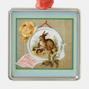 Mutter Bunny und Baby Rabbits Ornament Aus Metall