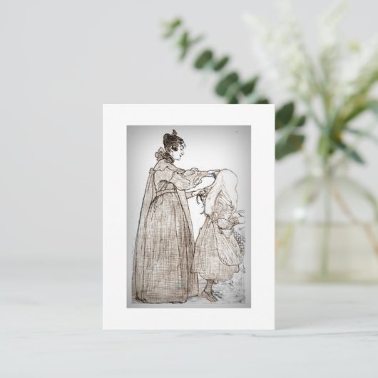 Mutter bürstet ihrer Tochter das Haar Postkarte (Stehend Vorderseite)