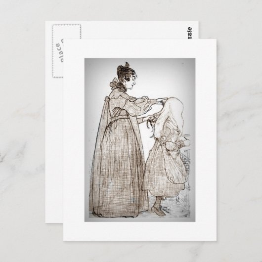 Mutter bürstet ihrer Tochter das Haar Postkarte (Vorne/Hinten)