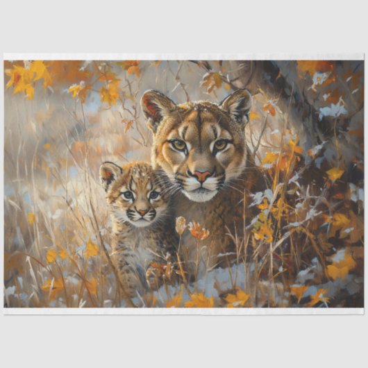 Mutter Cougar und ihre Kitten Dekoupage Seidenpapier (Vorderseite)