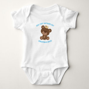 Mütter Day Baby Boy Blue Teddy Bear Crown Strampler