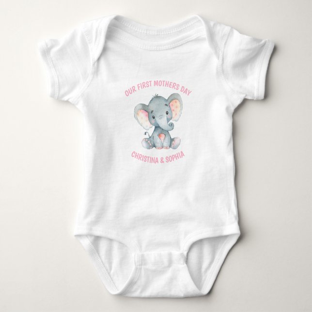 Mütter Day Baby Girl Elephant Pink Baby Strampler (Vorderseite)