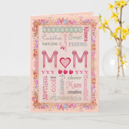 Mütter Day Floral Typografie Gruß Karte (Gelbe Blume)