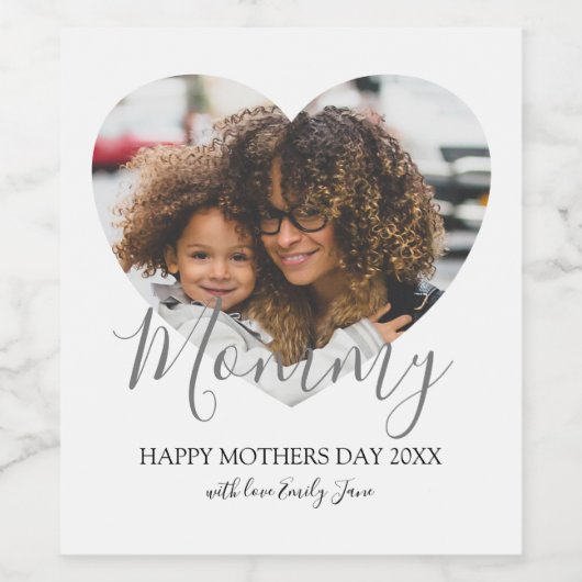 Mütter Day Heart Foto Weinetikett (Einzelnes Label)