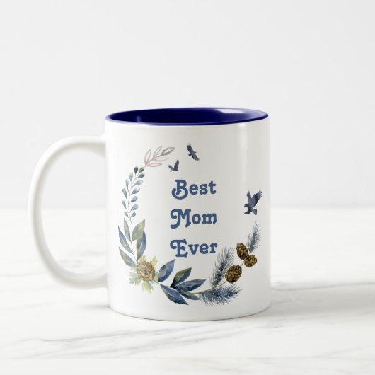 Mütter Day Hübsch Blue Floral Bird Foto Zweifarbige Tasse (Links)