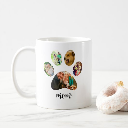 Mütter Day Hund Mama | 5 Paw Print Foto Collage Kaffeetasse (Mit Donut)