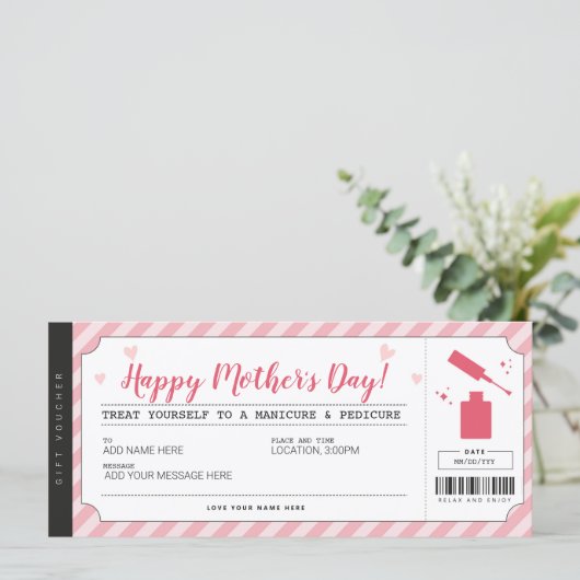 Mütter Day Mani Pedi Gutscheinschein (Stehend Vorderseite)