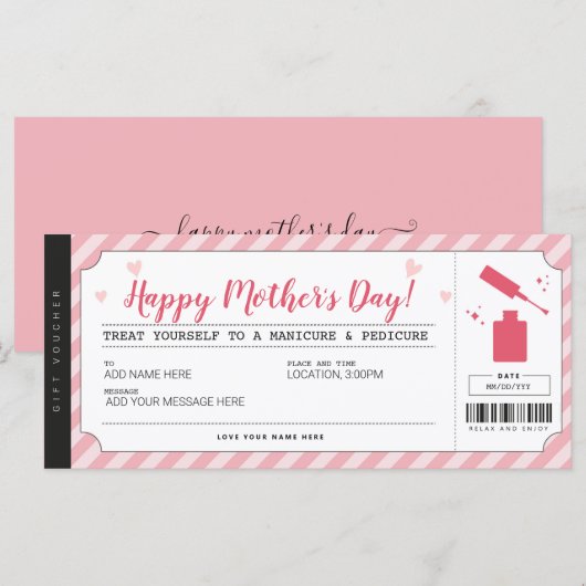 Mütter Day Mani Pedi Gutscheinschein (Vorne/Hinten)