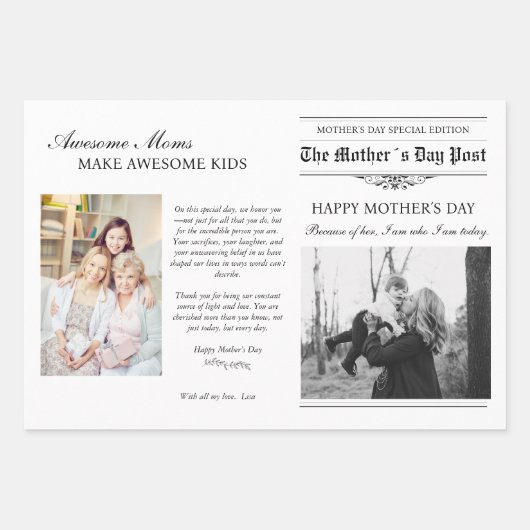 Mütter Day Newspaper Blume Bouquet Geschenkpapier Set (Vorderseite)