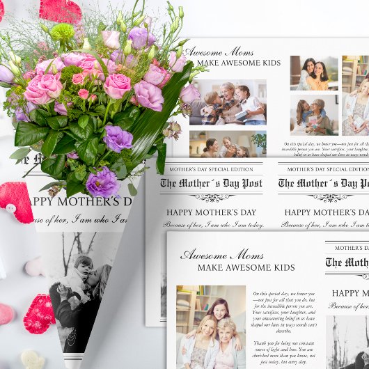 Mütter Day Newspaper Blume Bouquet Geschenkpapier Set