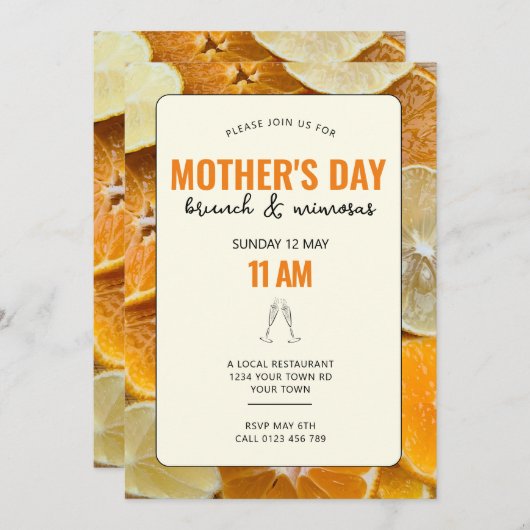 Mütter Day Orange Brunch Einladung (Vorne/Hinten)