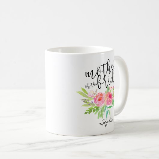 Mutter der Braut|Aquarellblüte personalisieren Kaffeetasse (VorderseiteRechts)