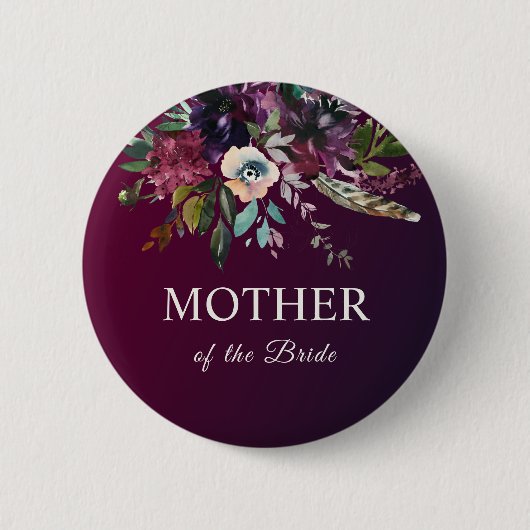 Mutter der Braut Burgund BlumenBouquet Button (Vorderseite)