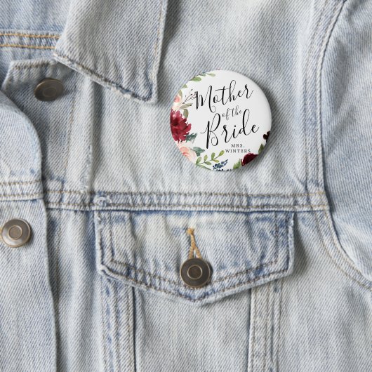 Mutter der Braut | Burgundy Bouquet Wedding Button (Beispiel)