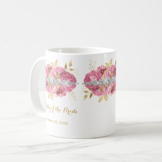 Mutter der Braut Diamond Pink Gold Floral Coff Kaffeetasse (Vorderseite Links)