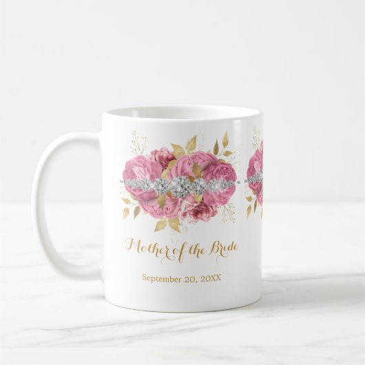 Mutter der Braut Diamond Pink Gold Floral Coff Kaffeetasse (Links)