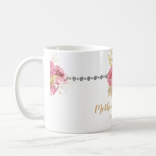 Mutter der Braut Diamond Pink Gold Floral Kaffeetasse (Links)