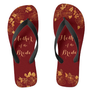 Mutter der Braut Dunkles Burgund & Gold Foliage Badesandalen
