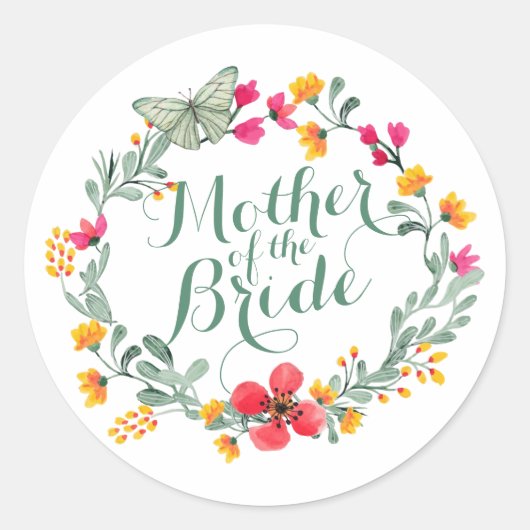 Mutter der Braut Elegant Blumensticker Runder Aufkleber (Vorderseite)