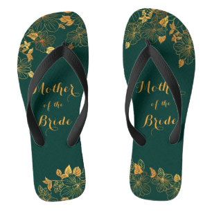 Mutter der Braut Emerald Green & Gold Foliage Badesandalen