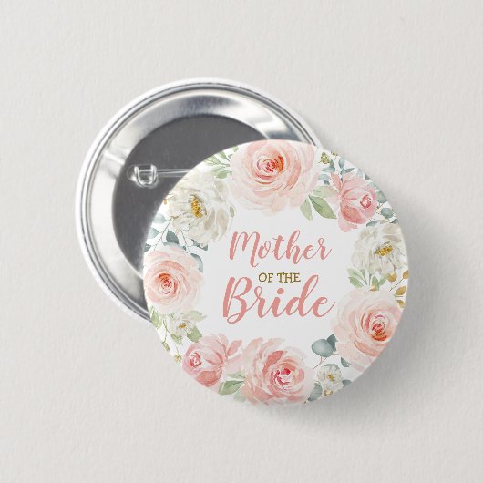 Mutter der Braut erröten rosa BlumenRosen-Hochzeit Button (Vorne & Hinten)