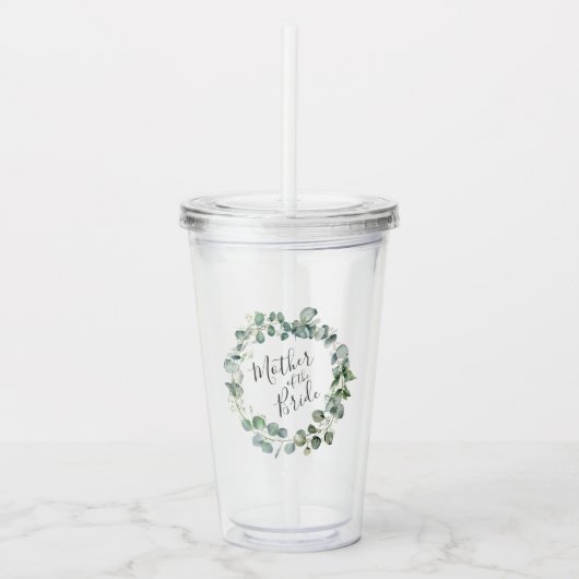 Mutter der Braut Eukalyptus Wreath Wedding Acryltrinkbecher (Vorderseite)