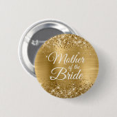 Mutter der Braut Glitzerndes Goldfolie Button (Vorne & Hinten)