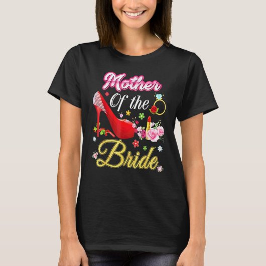 Mutter der Braut glücklich Hochzeit Blume rosa Sch T-Shirt (Vorderseite)