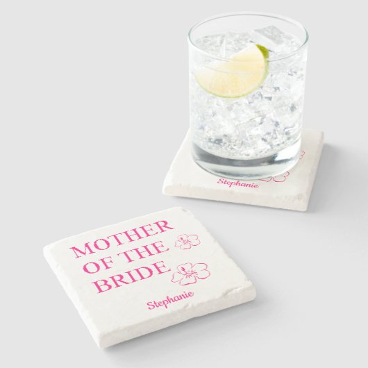 Mutter der Braut Hochzeitsgeschenk Rosa Blüte Steinuntersetzer (Seitenansicht)