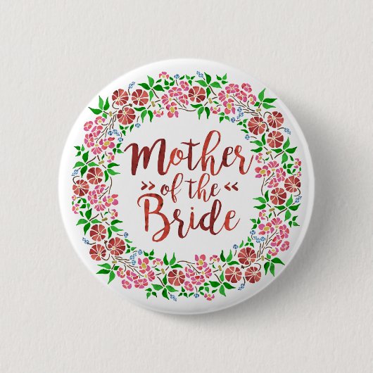 Mutter der Braut Hochzeitwasser Wasserfarbe Rosa Button (Vorderseite)