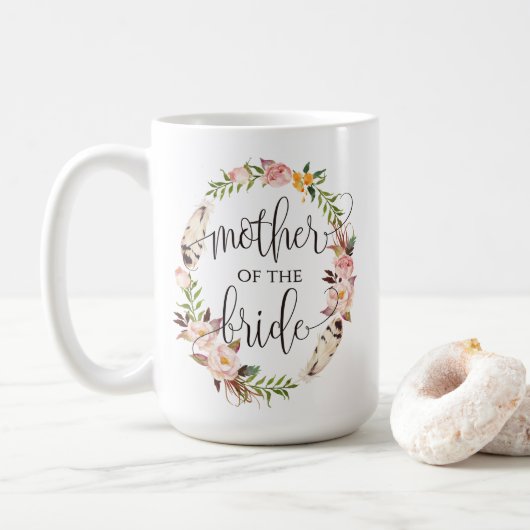 Mutter der Braut, Kalligrafie, Blumenreath-7 Kaffeetasse (Mit Donut)