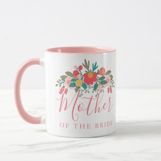 Mutter der Braut oder Groom Pink Blumenstrauß Tasse (Links)