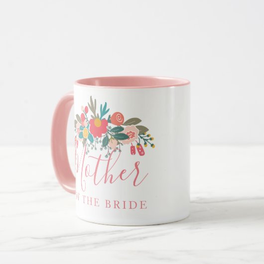 Mutter der Braut oder Groom Pink Blumenstrauß Tasse (Vorderseite Links)