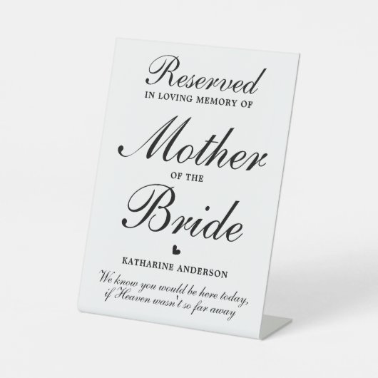 Mutter der Braut reservierte Gedenkstätte Hochzeit Sockelschild (Vorderseite)