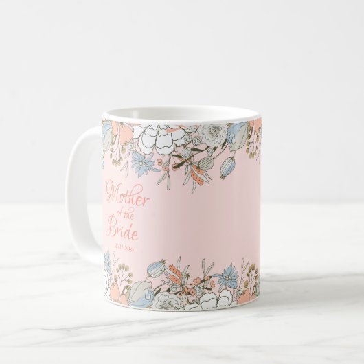 Mutter der Braut Rosa Moderne Blumenhochzeit Kaffeetasse (Vorderseite Links)