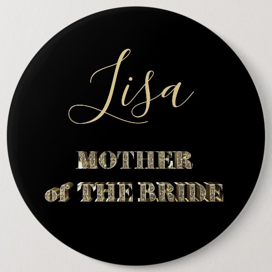Mutter der Braut-Schwarz-GoldGlitzer-Typografie Button (Vorderseite)