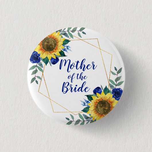 Mutter der Braut Sonnenblume Geometric Blue Button (Vorderseite)
