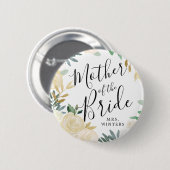 Mutter der Braut | White Rose Bouquet Wedding Button (Vorne & Hinten)
