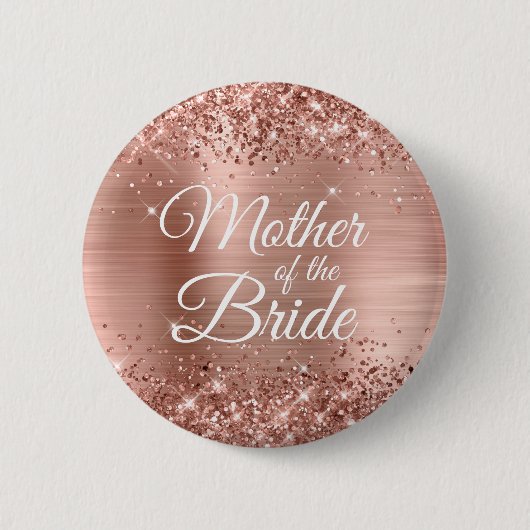 Mutter der Bride Glittery Rose Gold Foil Button (Vorderseite)