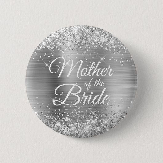 Mutter der Bride Glittery Silberfolie Button (Vorderseite)