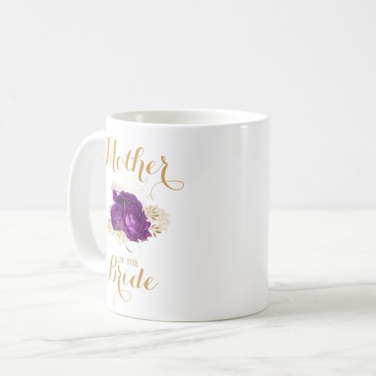 Mutter der Bride Lila Gold Floral Coffee Tasse (Vorderseite Links)