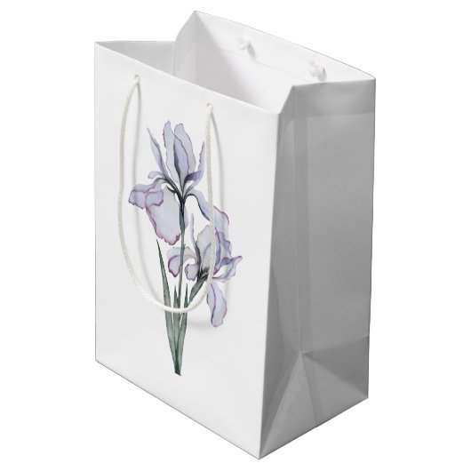 Mutter der Bride Modern Lavender Iris Hochzeit Mittlere Geschenktüte (Rückseite Schrägansicht)