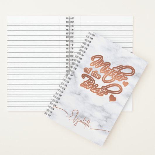 Mutter der Bride Moderne Rose Gold Herz Marmor Notizblock (Innen)