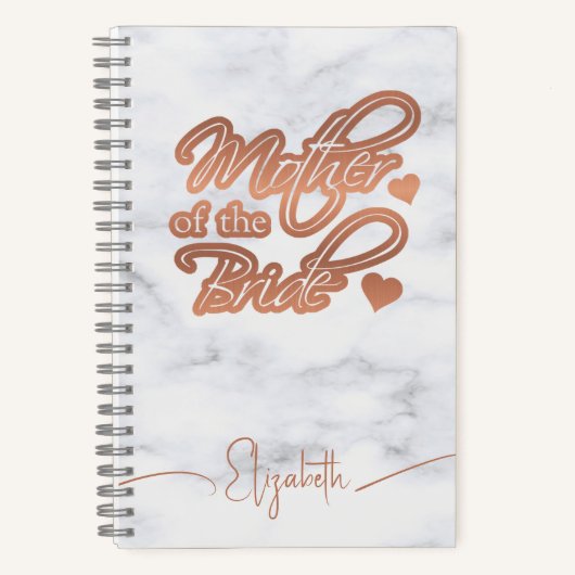 Mutter der Bride Moderne Rose Gold Herz Marmor Notizblock (Vorderseite)
