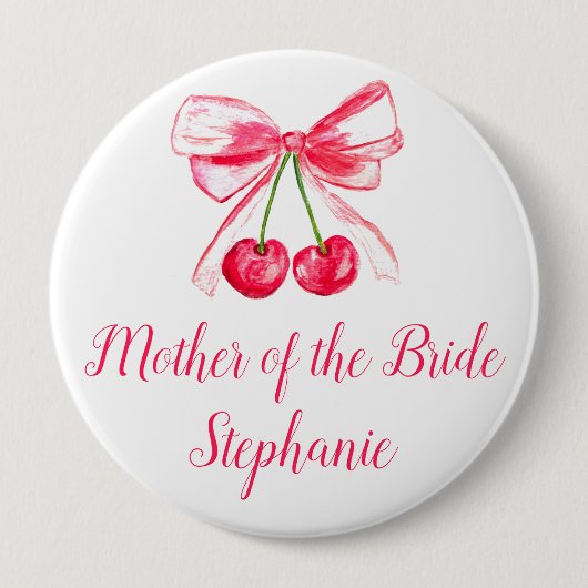 Mutter der Bride Pink Bow Coquette Wedding Button (Vorderseite)