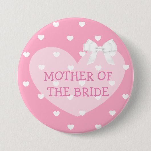 Mutter der Bride Pink Hearts White Bow Button (Vorderseite)