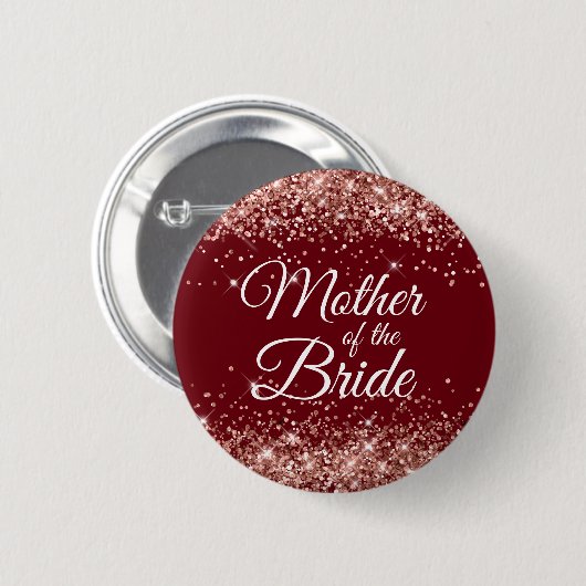 Mutter der Bride Rose Gold Glitzer Burgund Button (Vorne & Hinten)