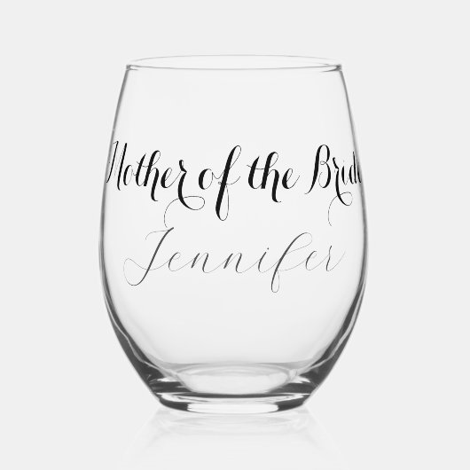Mutter der Bride Script Name Geschenke Hochzeit Weinglas Ohne Stiel (Vorderseite)